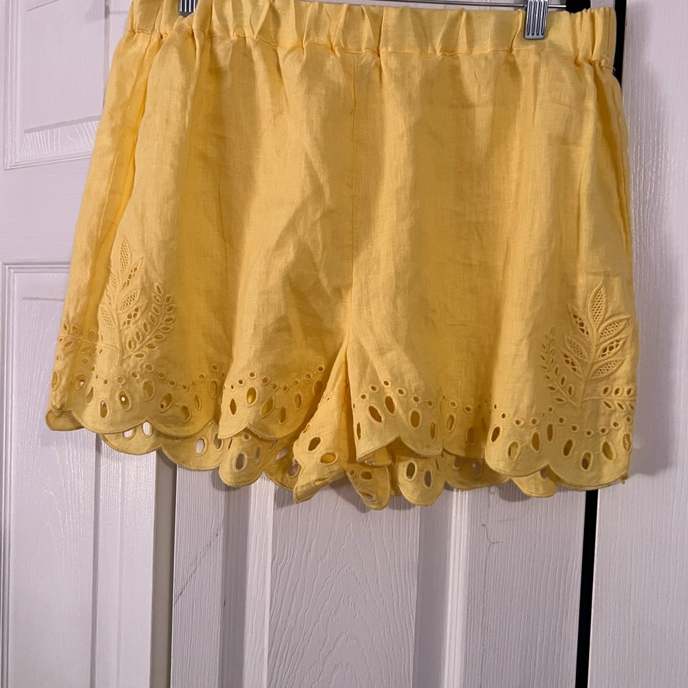 Magaschoni Yellow High Waist Scalloped Shorts